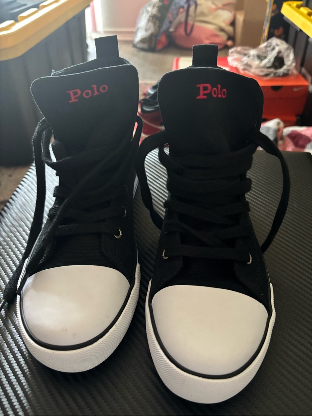 Polo by Ralph Lauren Black Canvas High-Top Sneakers with White Toe